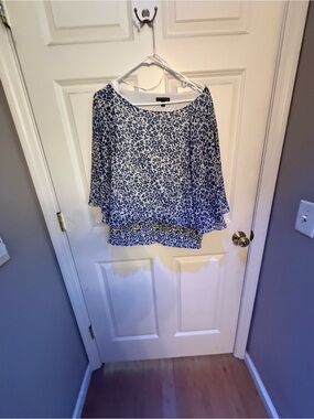 Sam & Jess Blue Floral Sheer Blouse with Smocked Waist (Size XL)